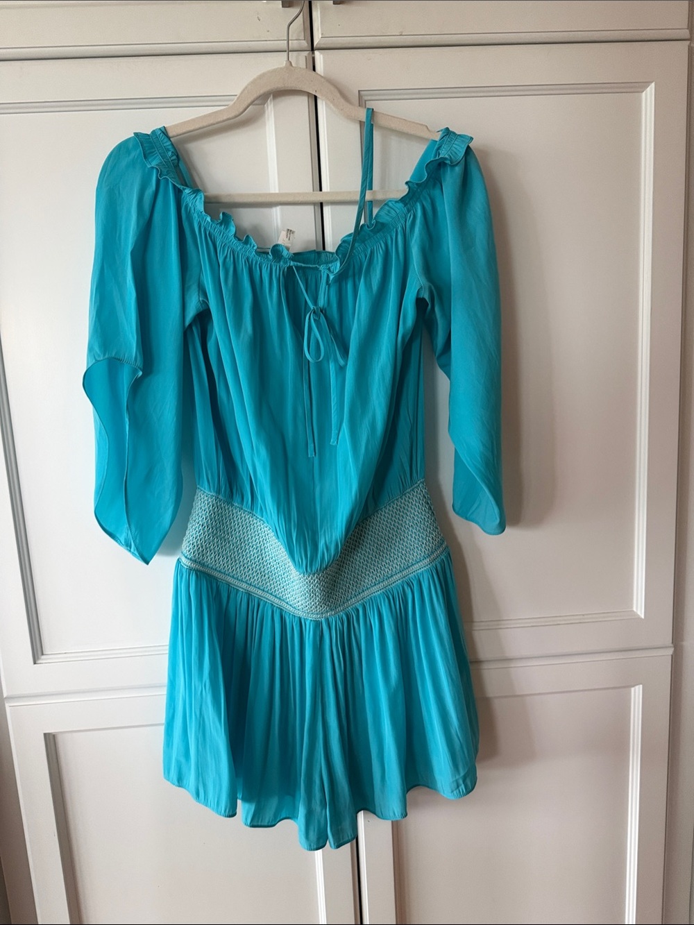Ramy Brook Turquoise Blue Off-Shoulder Mini Dress